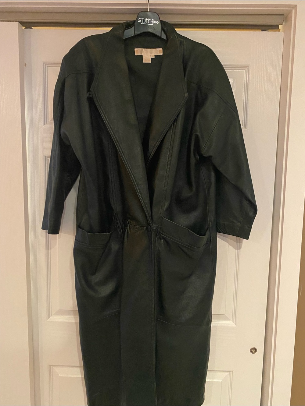 Women's Green Leather Long Coat